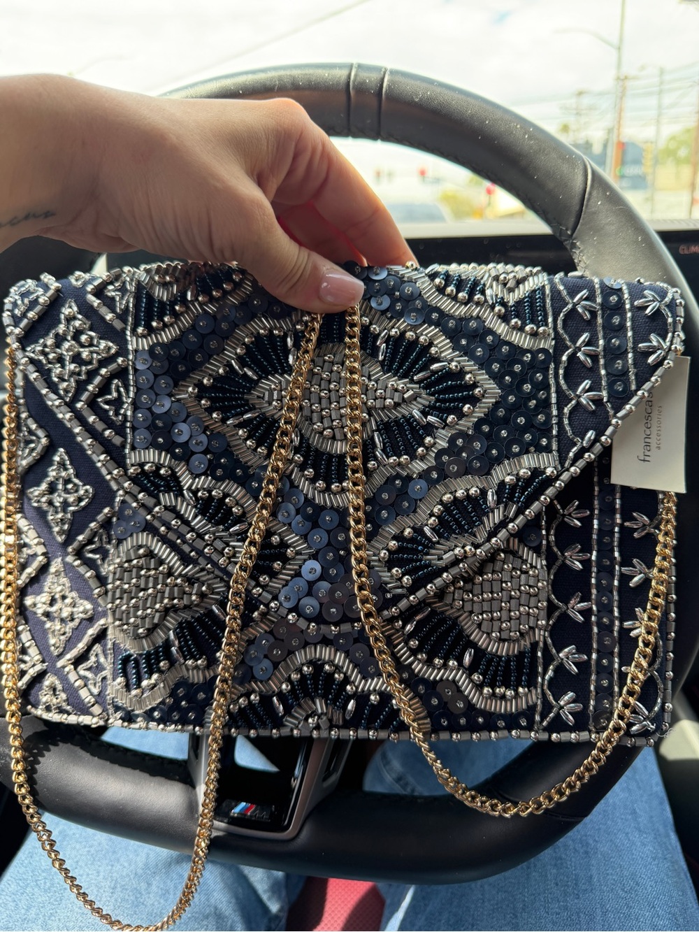 Francesca Beaded Black Evening Chain Bag